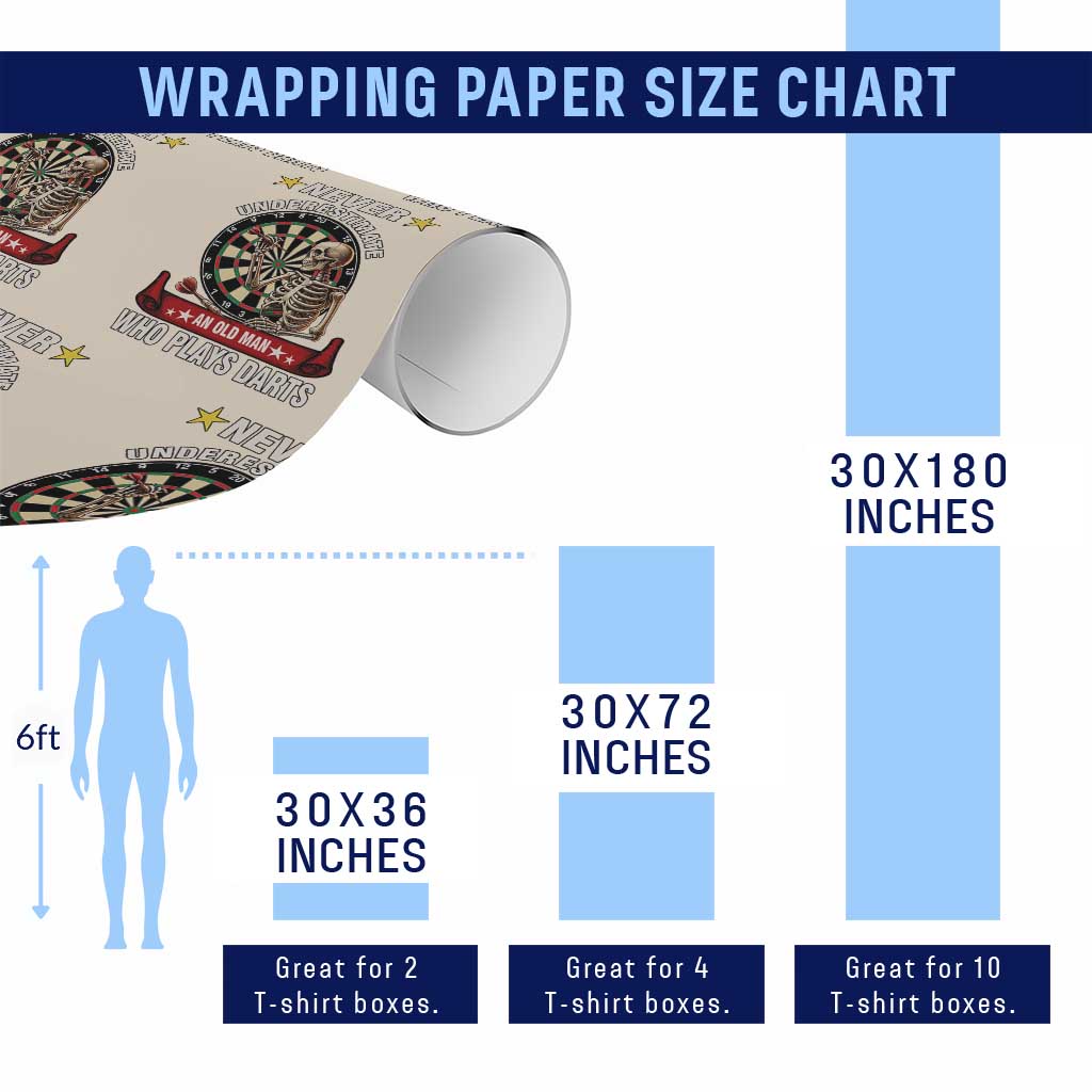 Never Underestimate An Old Man Plays Darts Wrapping Paper Roll Gothic Darts Player - Wonder Print Shop