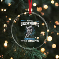 Never Underestimate An Old Man With A Hockey Stick Crystal Glass Ornament Ice Hockey Gift - Wonder Print Shop