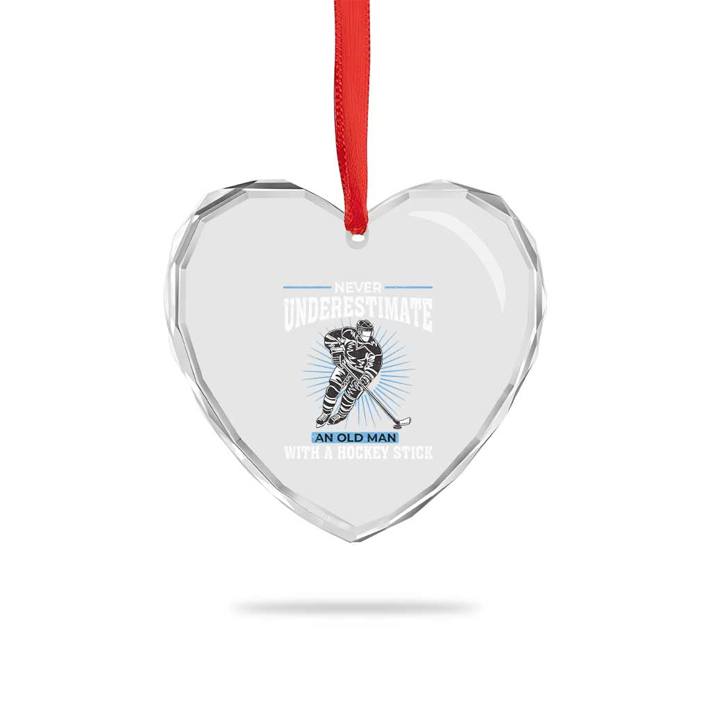 Never Underestimate An Old Man With A Hockey Stick Heart Crystal Glass Ornament Ice Hockey Gift - Wonder Print Shop