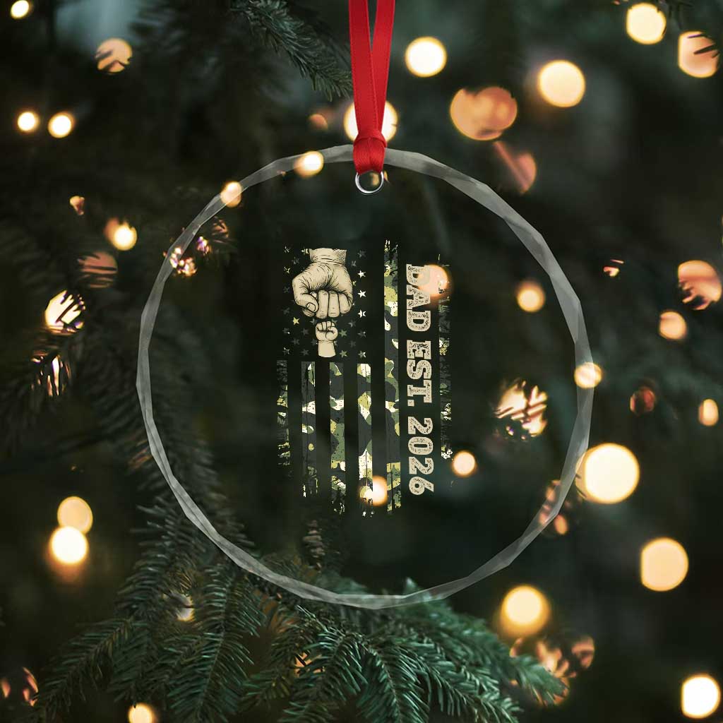 New Dad 2026 Crystal Glass Ornament Camo American Flag Military Dad Father's Day
