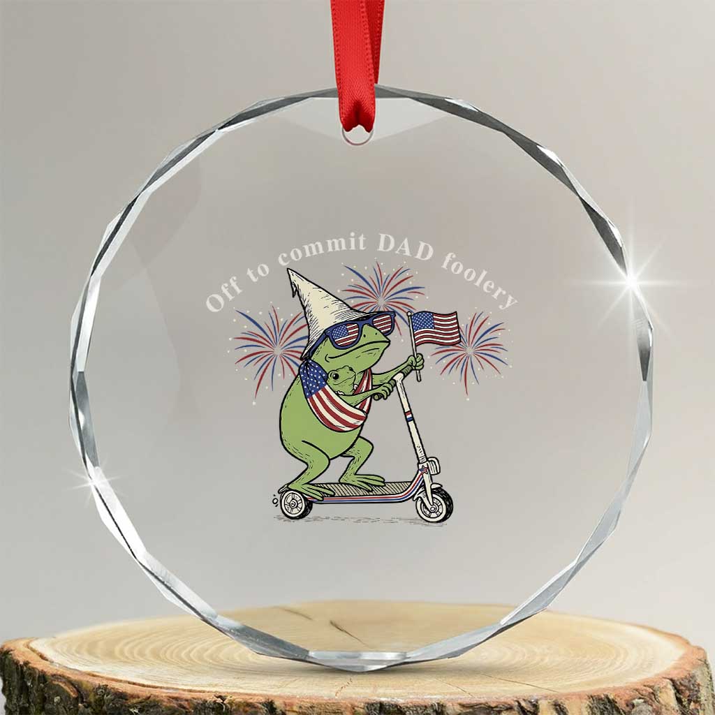 New Dad Frog 4th of July Crystal Glass Ornament Off to Commit Dad Foolery