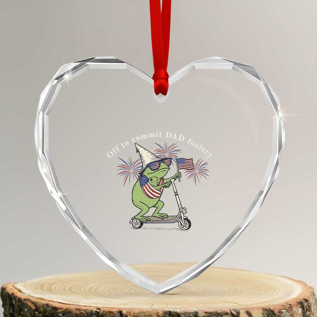New Dad Frog 4th of July Heart Crystal Glass Ornament Off to Commit Dad Foolery