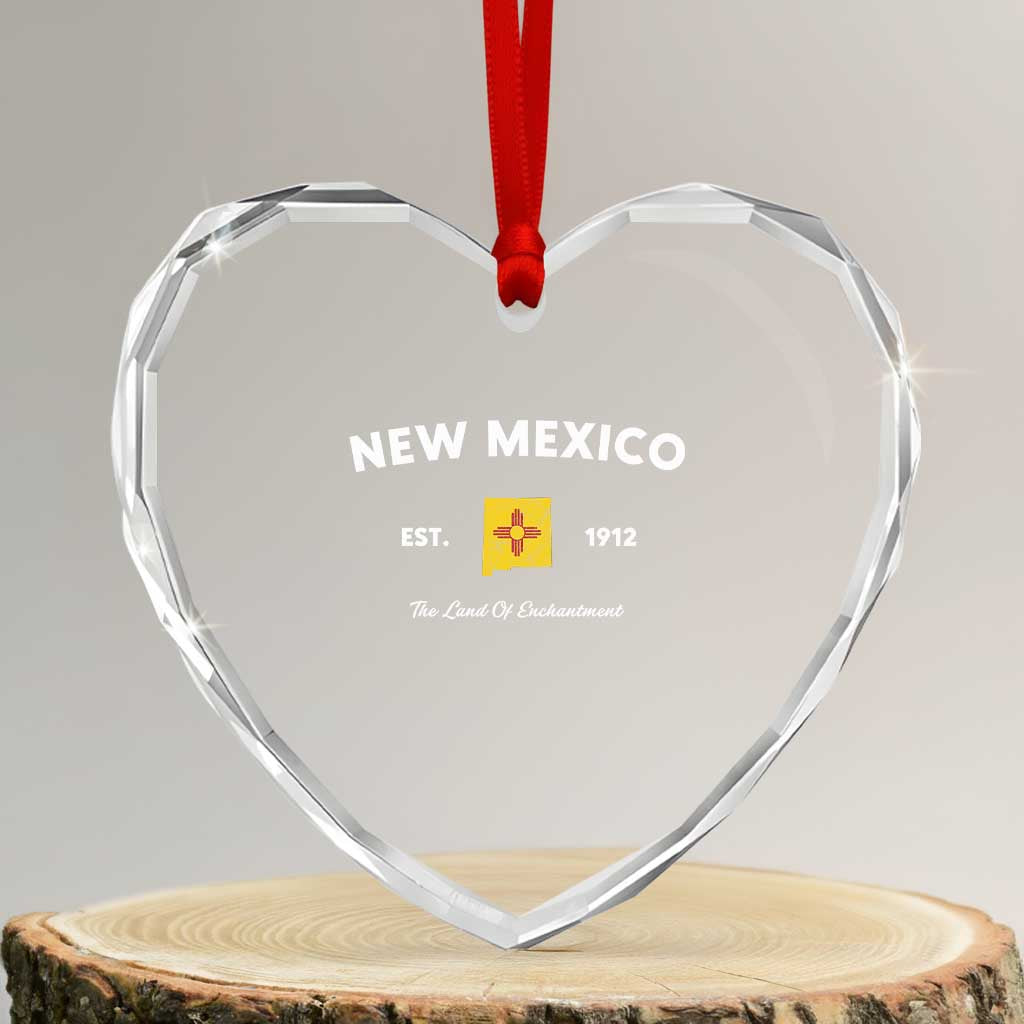 New Mexico Flag Map Zia Sun Souvenir Heart Crystal Glass Ornament