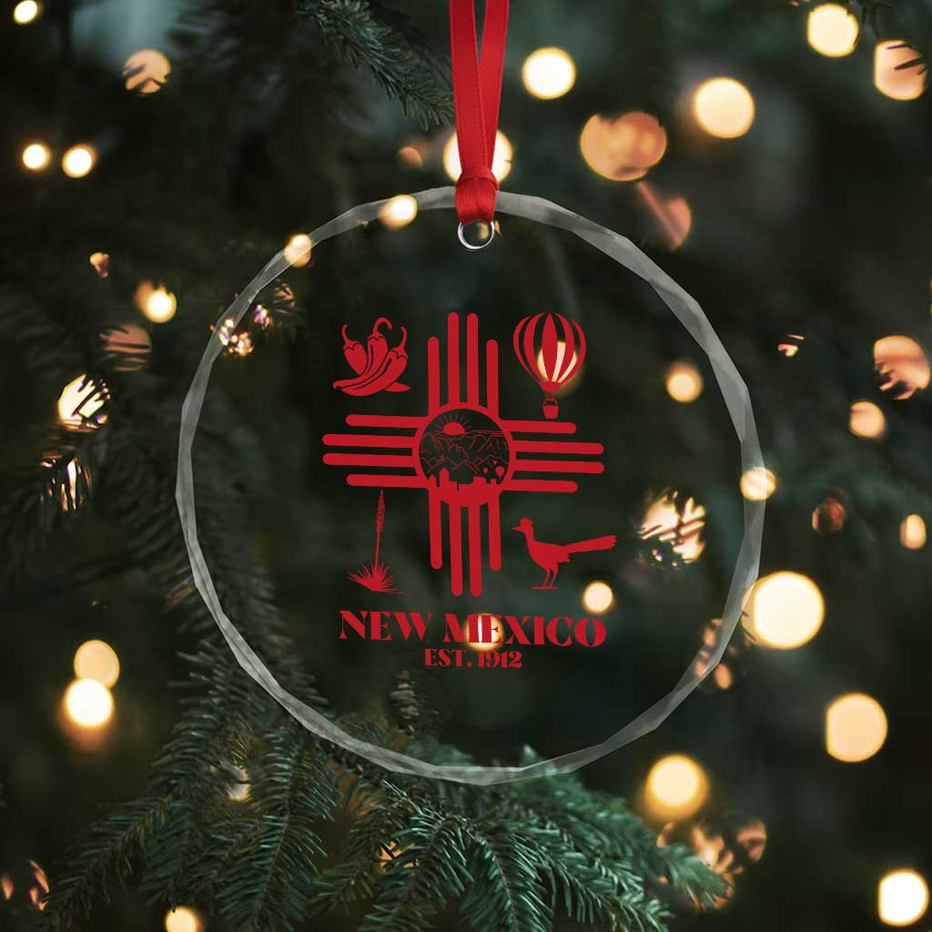 New Mexico Flag Zia Sun Souvenir Crystal Glass Ornament New Mexico Zia Chiles Balloon Roadrunner Yucca