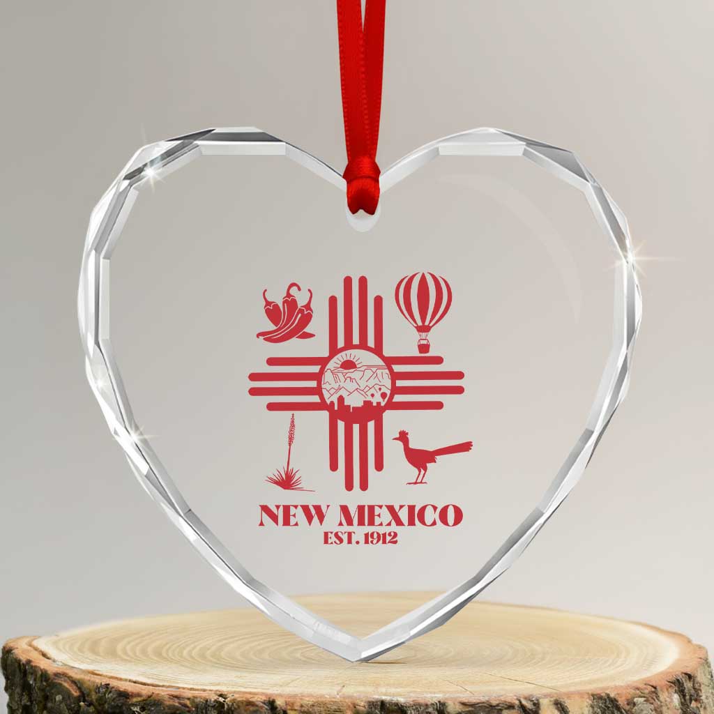New Mexico Flag Zia Sun Souvenir Heart Crystal Glass Ornament New Mexico Zia Chiles Balloon Roadrunner Yucca