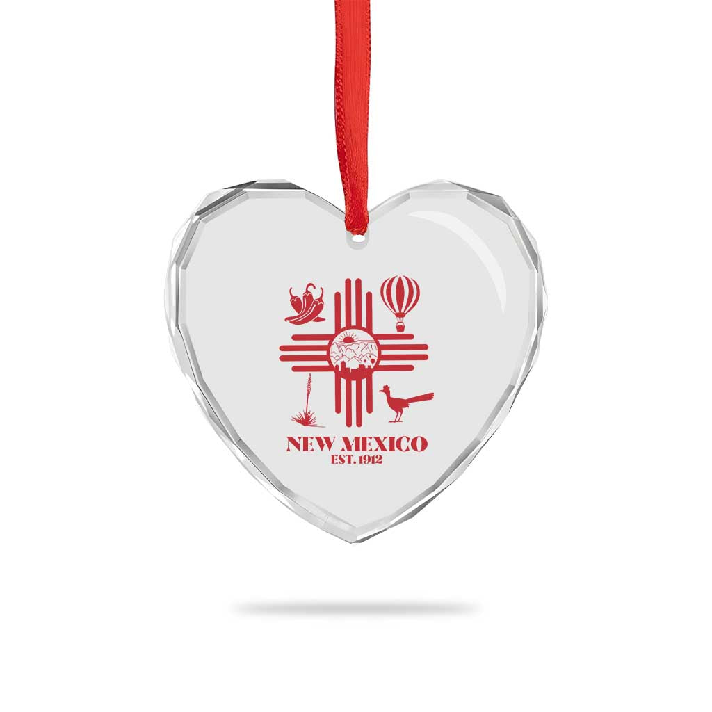 New Mexico Flag Zia Sun Souvenir Heart Crystal Glass Ornament New Mexico Zia Chiles Balloon Roadrunner Yucca