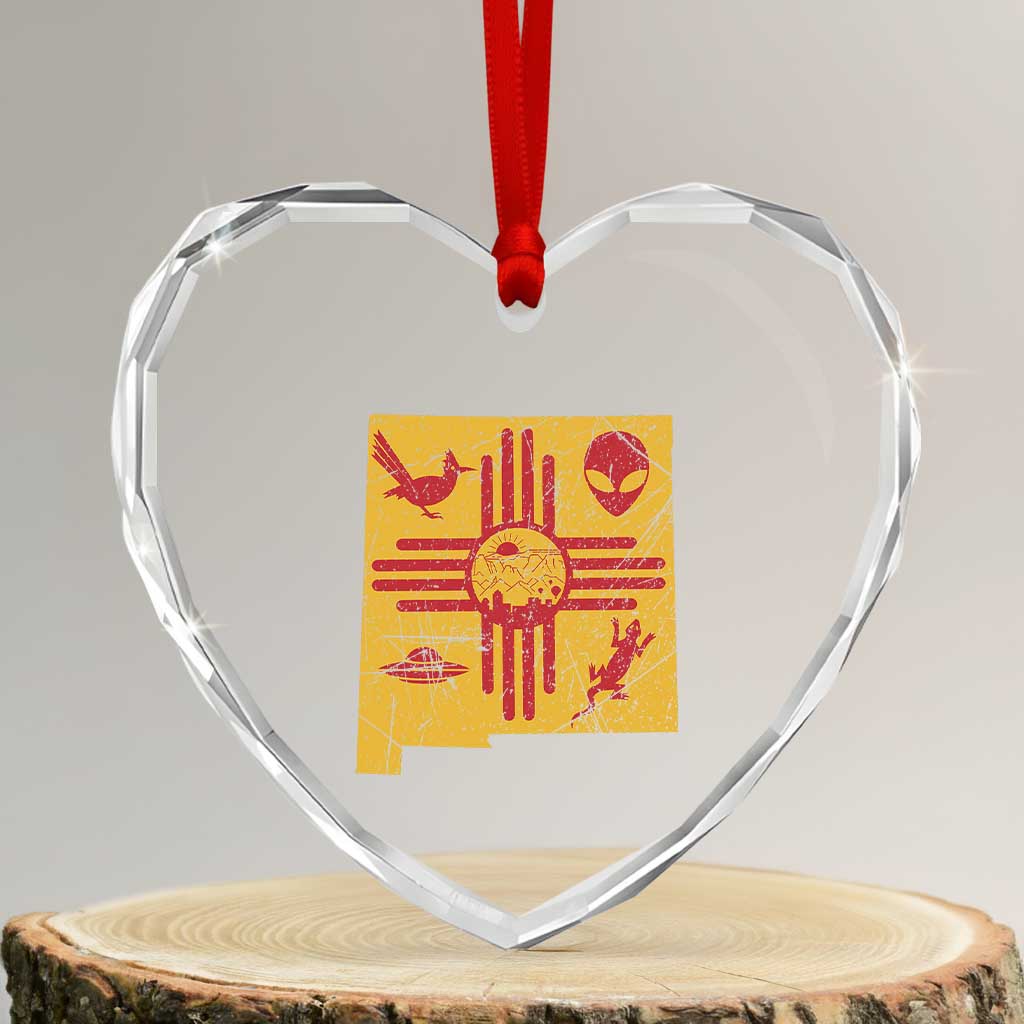 New Mexico State Map Zia Symbol Famous Icons Heart Crystal Glass Ornament