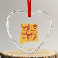 New Mexico State Map Zia Symbol Famous Icons Heart Crystal Glass Ornament