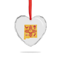 New Mexico State Map Zia Symbol Famous Icons Heart Crystal Glass Ornament