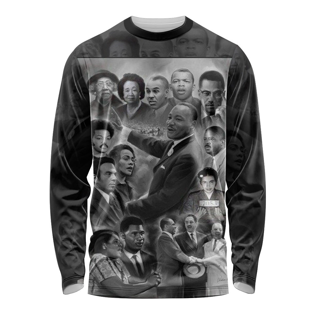 Civil Rights Leaders Long Sleeve Shirt Black White Vintage Style LT8