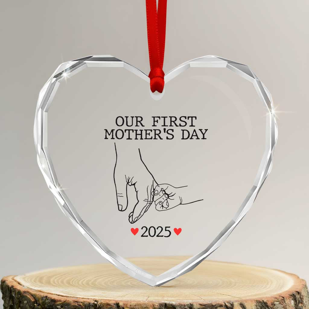 New Mom Est. 2025 Heart Crystal Glass Ornament First Mother’s Day Matching Gift Light - Wonder Print Shop