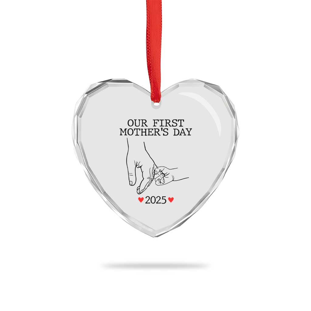 New Mom Est. 2025 Heart Crystal Glass Ornament First Mother’s Day Matching Gift Light - Wonder Print Shop