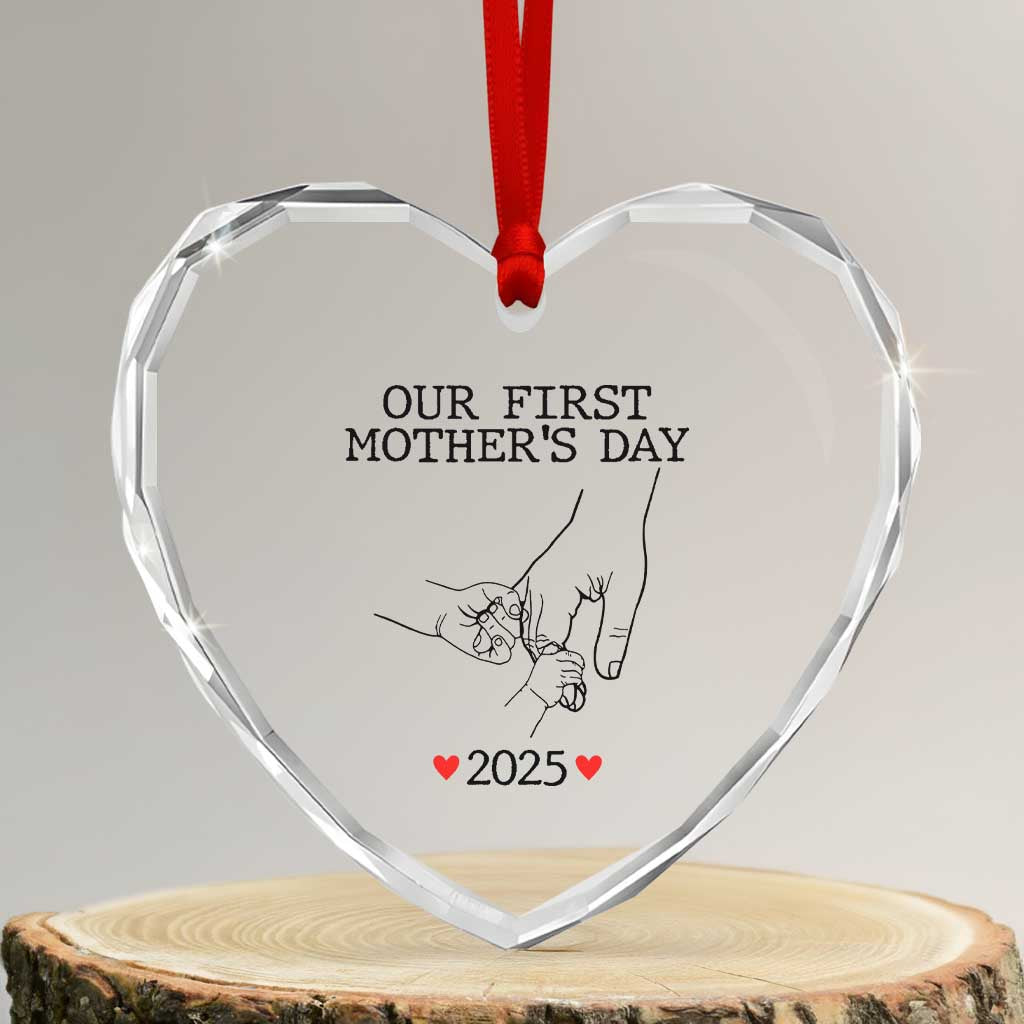 New Mom of Twins Est. 2025 Heart Crystal Glass Ornament First Mother’s Day Matching Gift Light - Wonder Print Shop