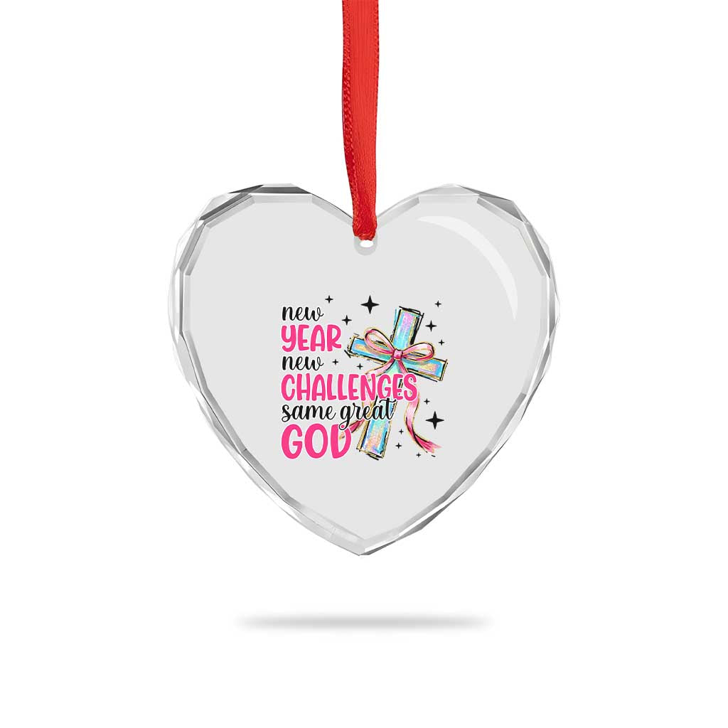 New Year New Challenges Same Great God Heart Crystal Glass Ornament Christian New Year Eve - Wonder Print Shop