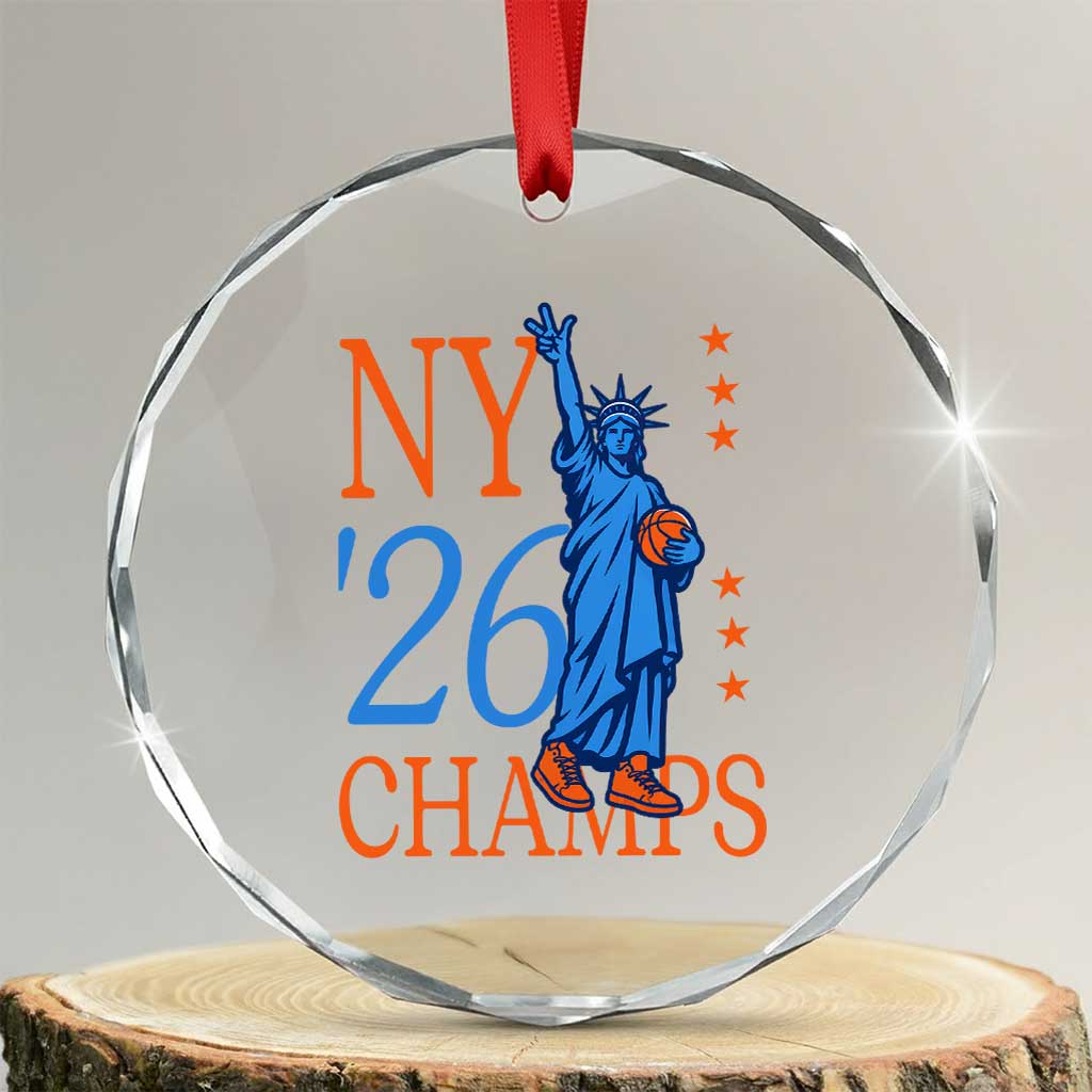 New York 2026 Pride Statue of Liberty Holding Basketball Graphic Crystal Glass Ornament Retro NY 26 Champs Sports Fans