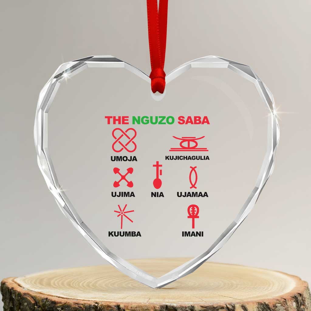 Nguzo Saba Seven Principles Of Kwanzaa Celebration Gift Heart Crystal Glass Ornament - Wonder Print Shop