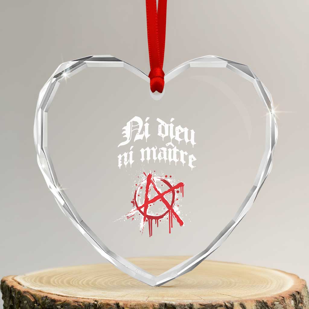 Ni Dieu Ni Maitre No God No Masters Heart Crystal Glass Ornament Anarchy Symbol - Wonder Print Shop
