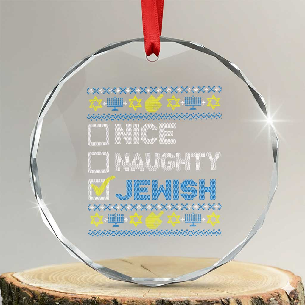 Nice Naughty Jewish Ugly Hanukkah Crystal Glass Ornament Chanukah Jew Gift - Wonder Print Shop