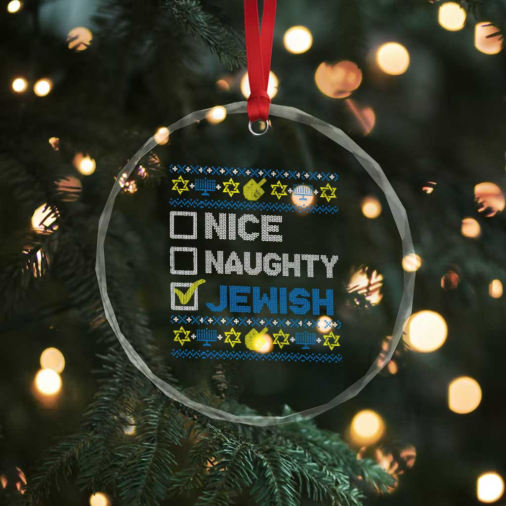 Nice Naughty Jewish Ugly Hanukkah Crystal Glass Ornament Chanukah Jew Gift - Wonder Print Shop