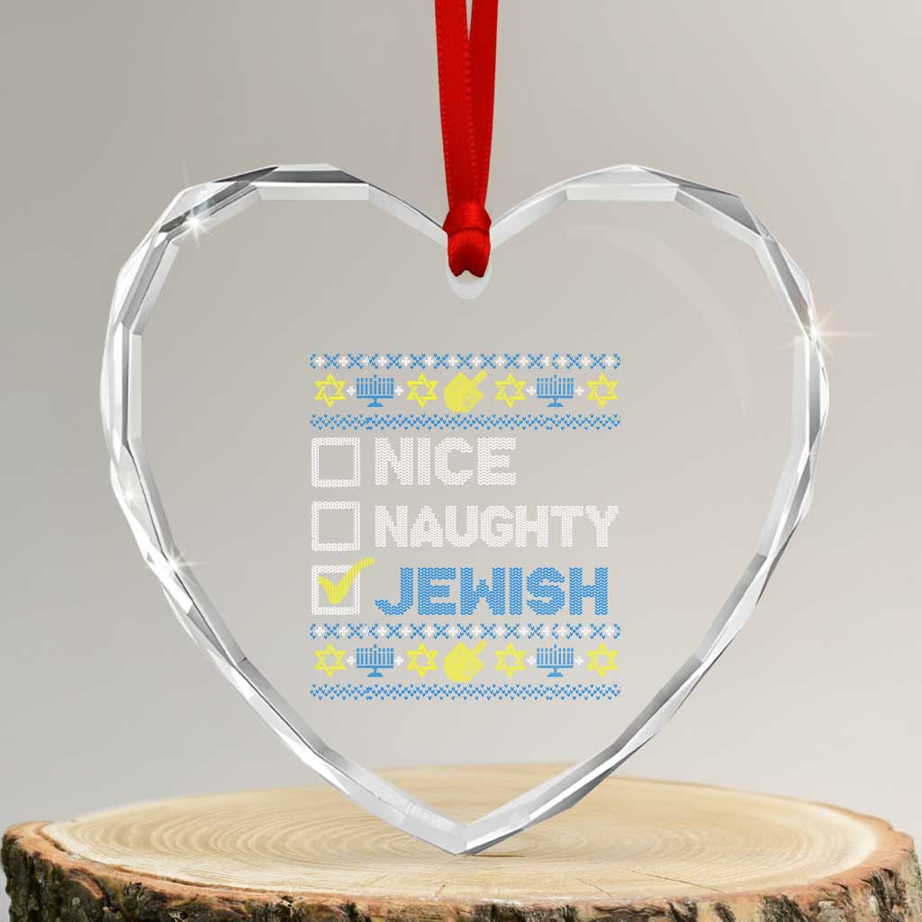 Nice Naughty Jewish Ugly Hanukkah Heart Crystal Glass Ornament Chanukah Jew Gift - Wonder Print Shop