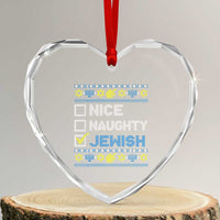 Nice Naughty Jewish Ugly Hanukkah Heart Crystal Glass Ornament Chanukah Jew Gift - Wonder Print Shop
