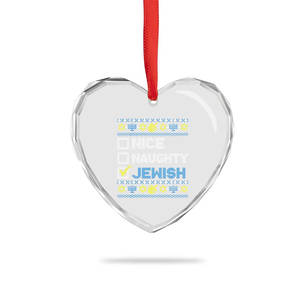 Nice Naughty Jewish Ugly Hanukkah Heart Crystal Glass Ornament Chanukah Jew Gift - Wonder Print Shop