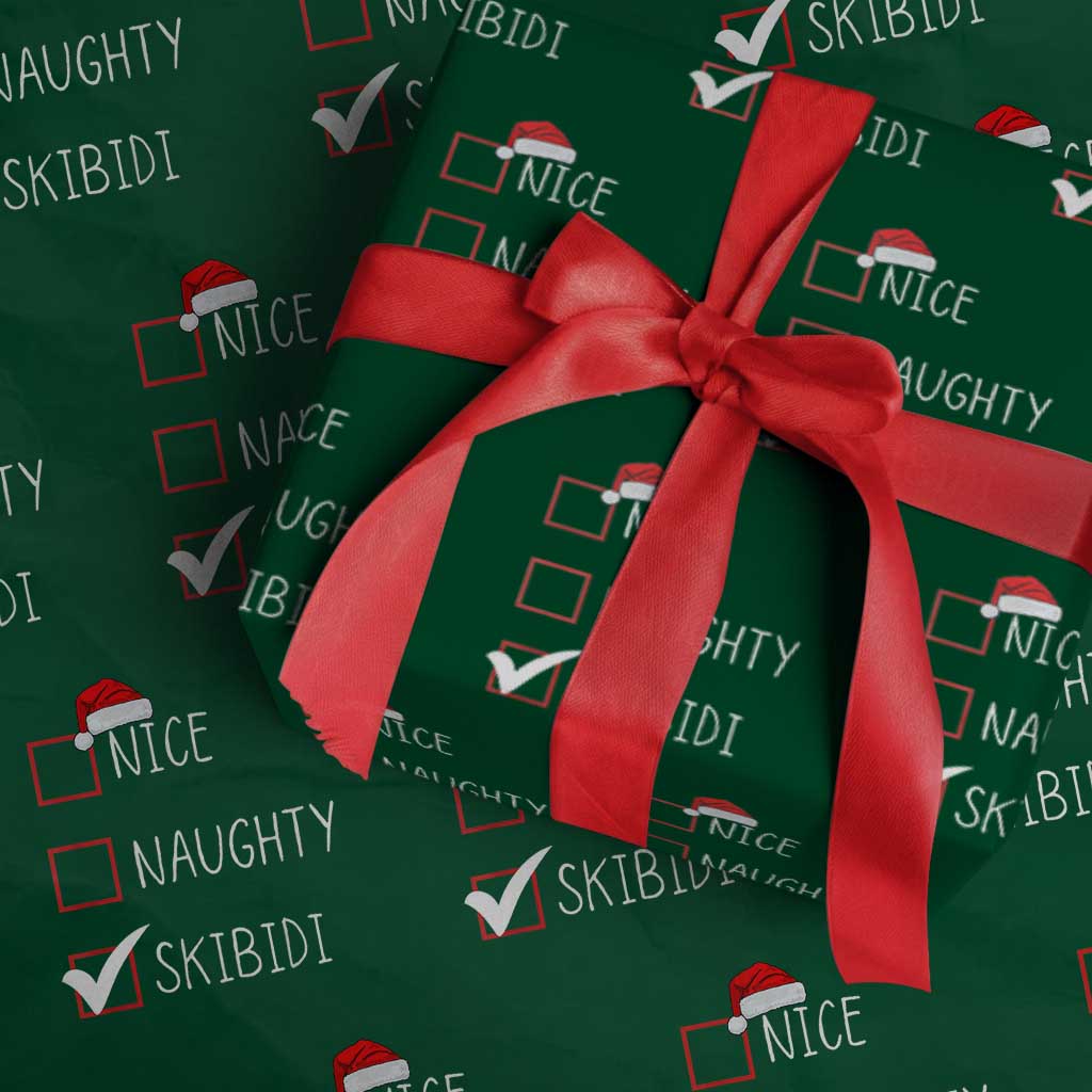 Nice Naughty Skibidi Wrapping Paper Roll Funny Christmas Santa List