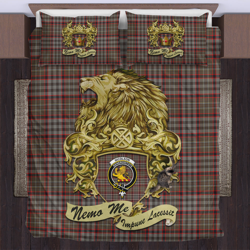 nicolson-hunting-weathered-tartan-bedding-set-motto-nemo-me-impune-lacessit-with-vintage-lion-family-crest-tartan-plaid-duvet-cover-scottish-tartan-plaid-comforter-vintage-style