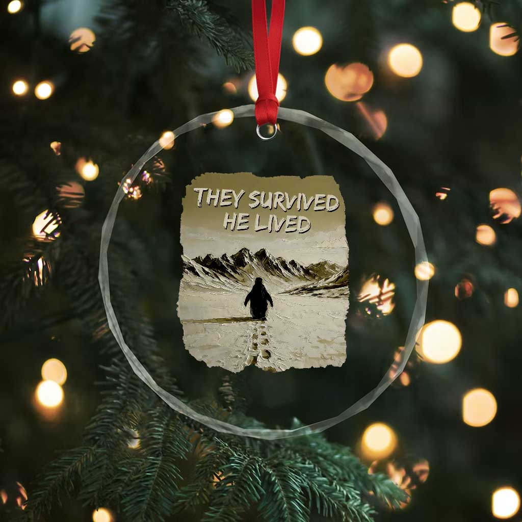 Nihilist Penguin Hiking Meme Crystal Glass Ornament They Survived He Lived