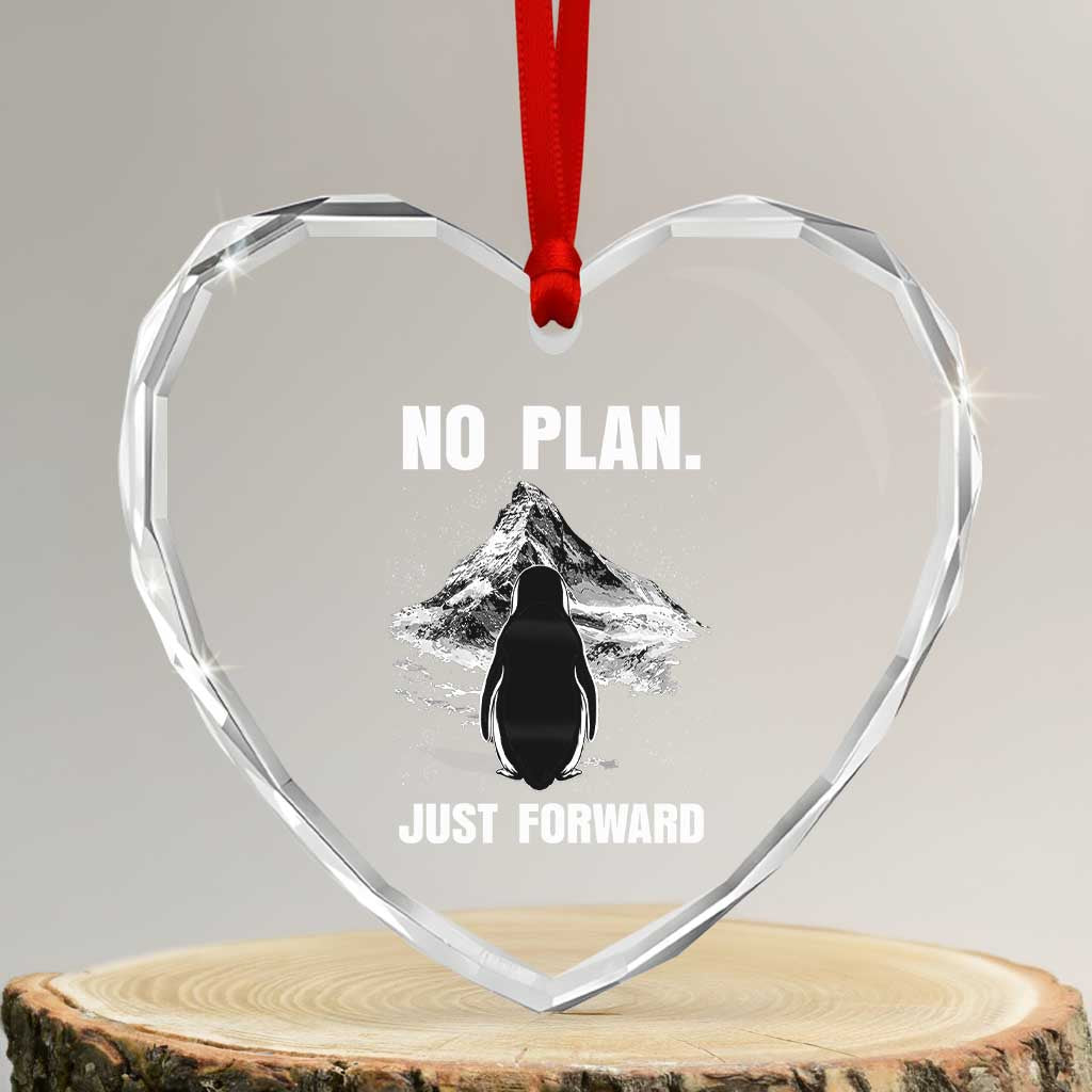 Nihilist Penguin Hiking Meme Heart Crystal Glass Ornament No Plan Just Forward