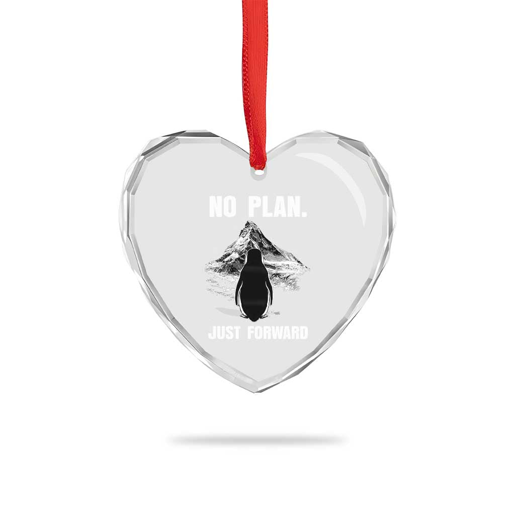 Nihilist Penguin Hiking Meme Heart Crystal Glass Ornament No Plan Just Forward