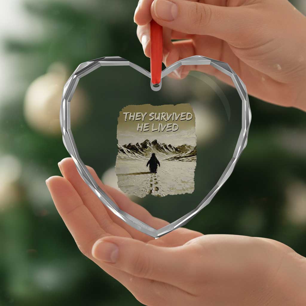 Nihilist Penguin Hiking Meme Heart Crystal Glass Ornament They Survived He Lived