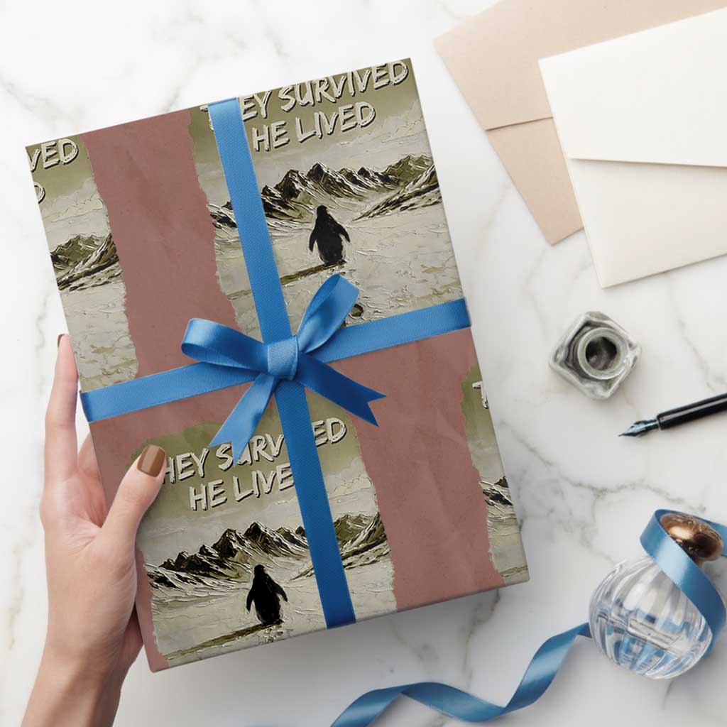 Nihilist Penguin Hiking Meme Wrapping Paper Roll They Survived He Lived
