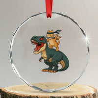 Ninja Cat Riding Dinosaur Crystal Glass Ornament - Wonder Print Shop