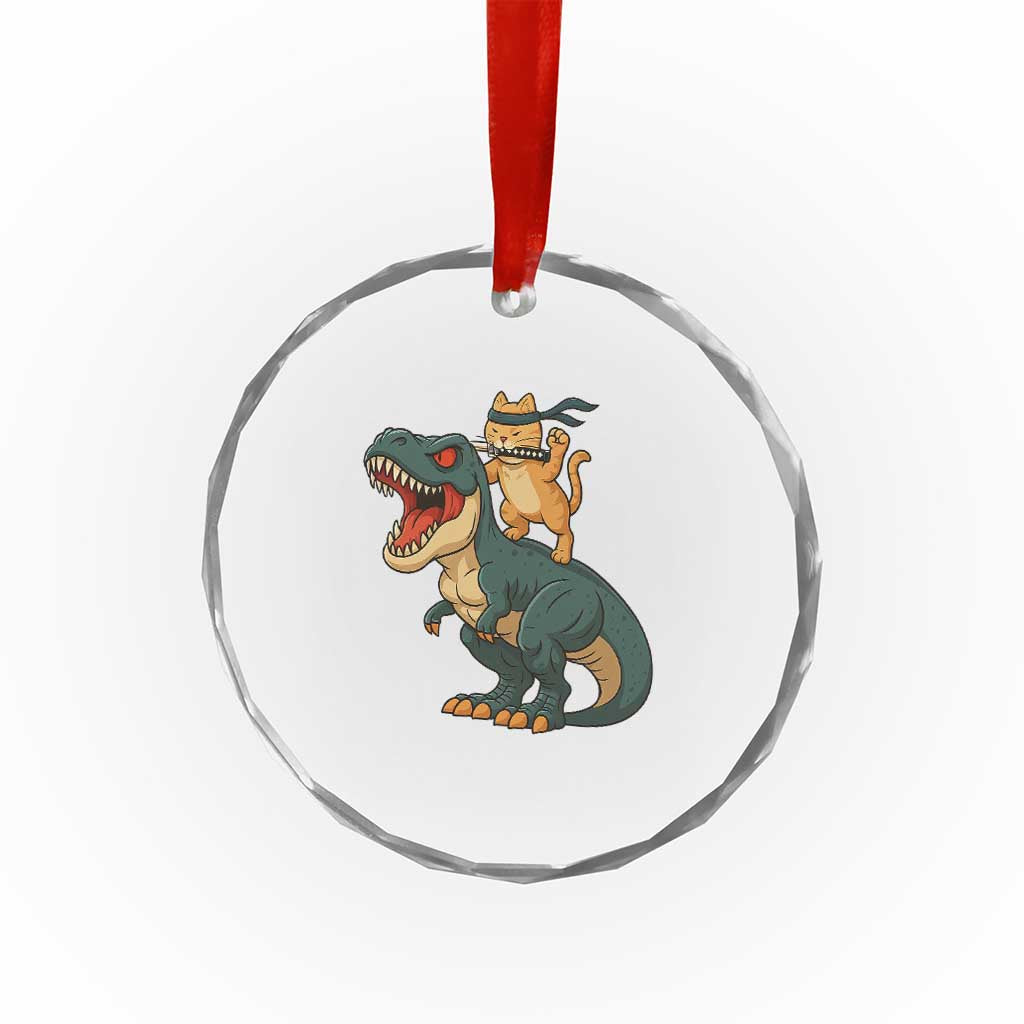 Ninja Cat Riding Dinosaur Crystal Glass Ornament - Wonder Print Shop
