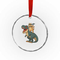 Ninja Cat Riding Dinosaur Crystal Glass Ornament - Wonder Print Shop