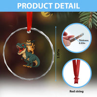 Ninja Cat Riding Dinosaur Crystal Glass Ornament - Wonder Print Shop