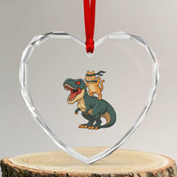 Ninja Cat Riding Dinosaur Heart Crystal Glass Ornament - Wonder Print Shop