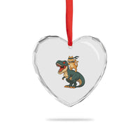 Ninja Cat Riding Dinosaur Heart Crystal Glass Ornament - Wonder Print Shop