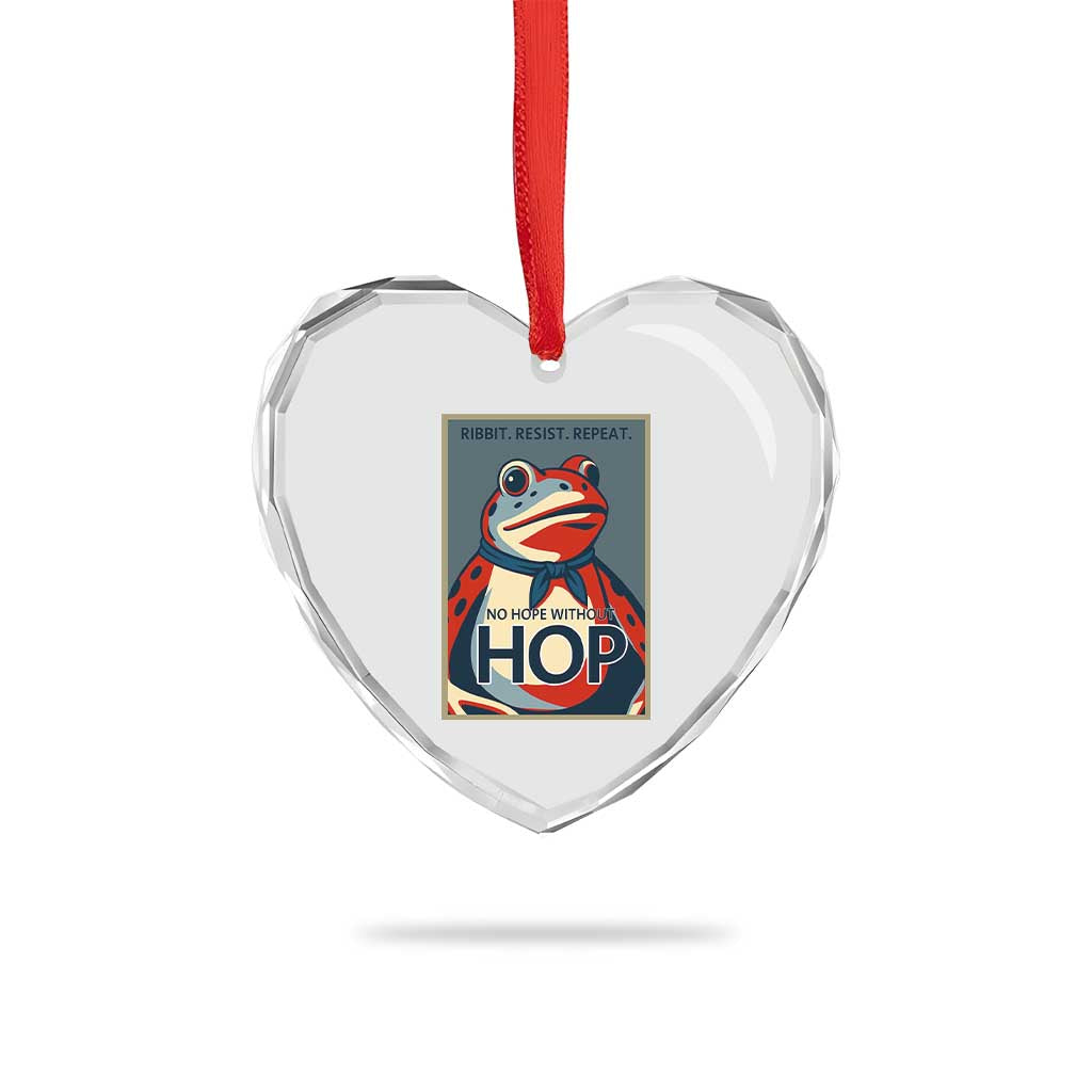 No Hope Without Hop Heart Crystal Glass Ornament Ribbit Resist Repeat Resistance Frog Protest Pop Art Graphic - Wonder Print Shop