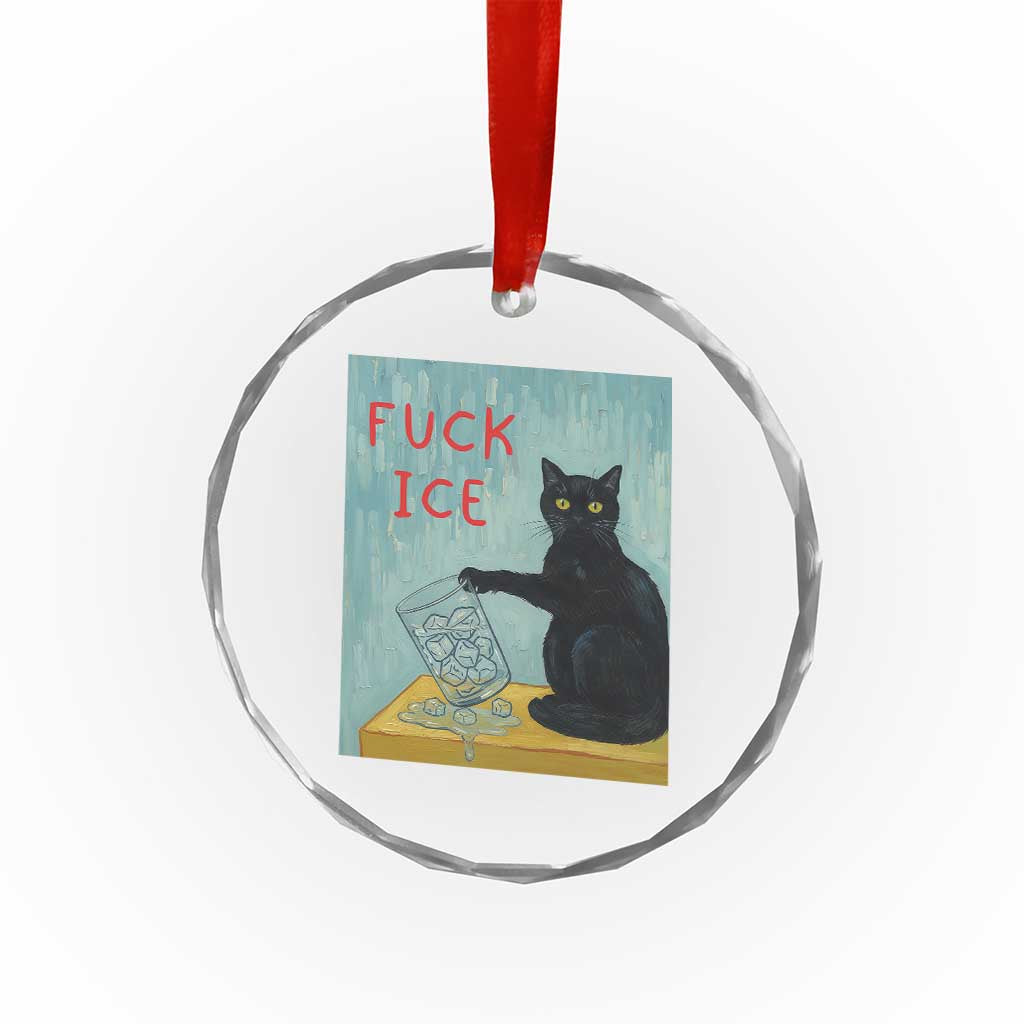 No Ice Please Crystal Glass Ornament Funny Cat Anti ICE Artist Meme