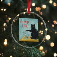 No Ice Please Crystal Glass Ornament Funny Cat Anti ICE Artist Meme