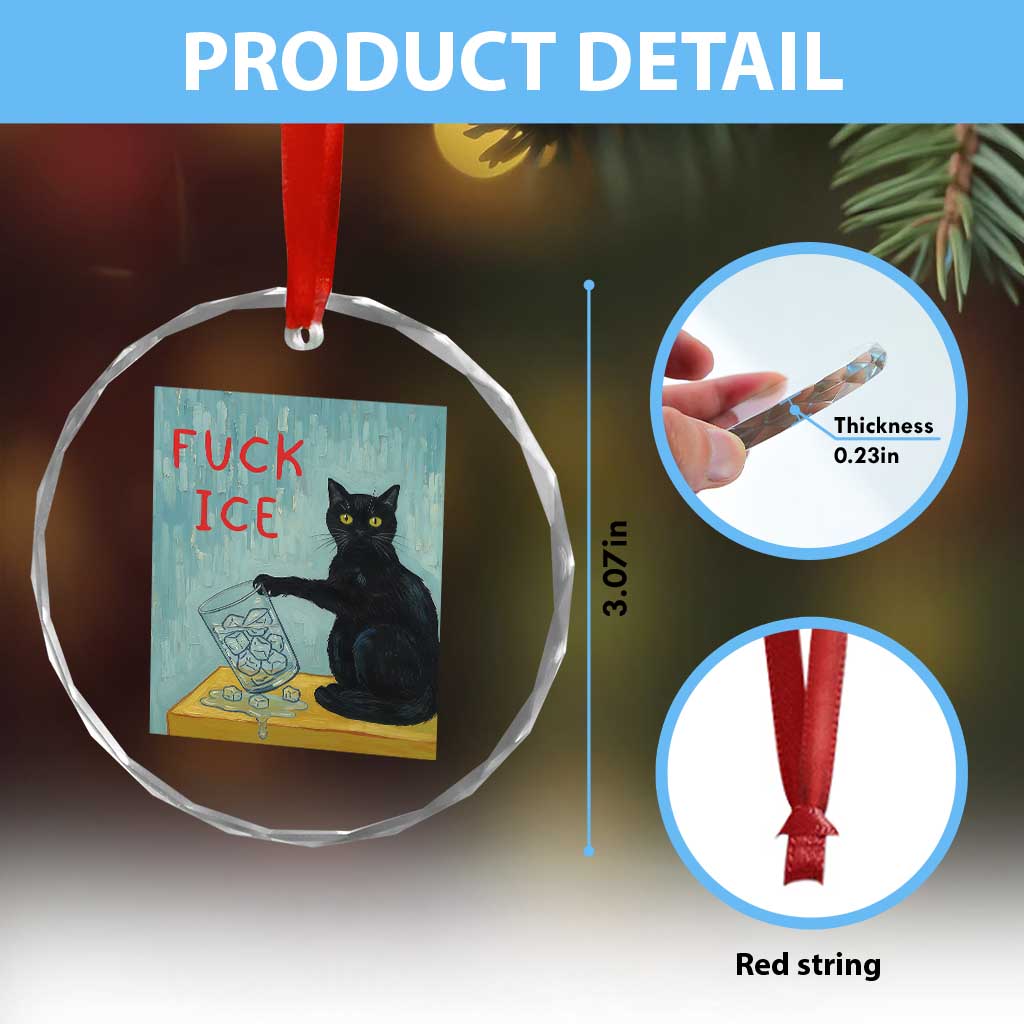 No Ice Please Crystal Glass Ornament Funny Cat Anti ICE Artist Meme