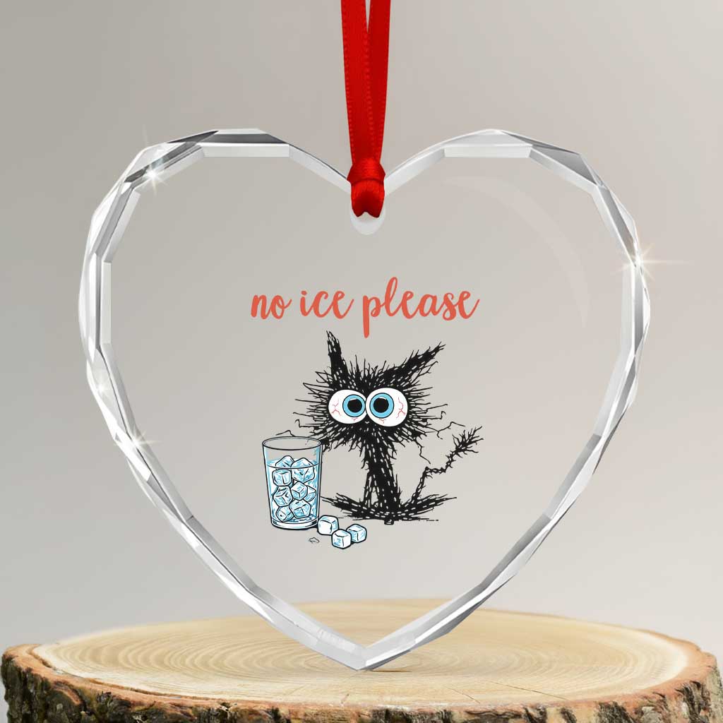 No Ice Please Heart Crystal Glass Ornament Funny Black Cat Sarcastic Abolish ICE Meme