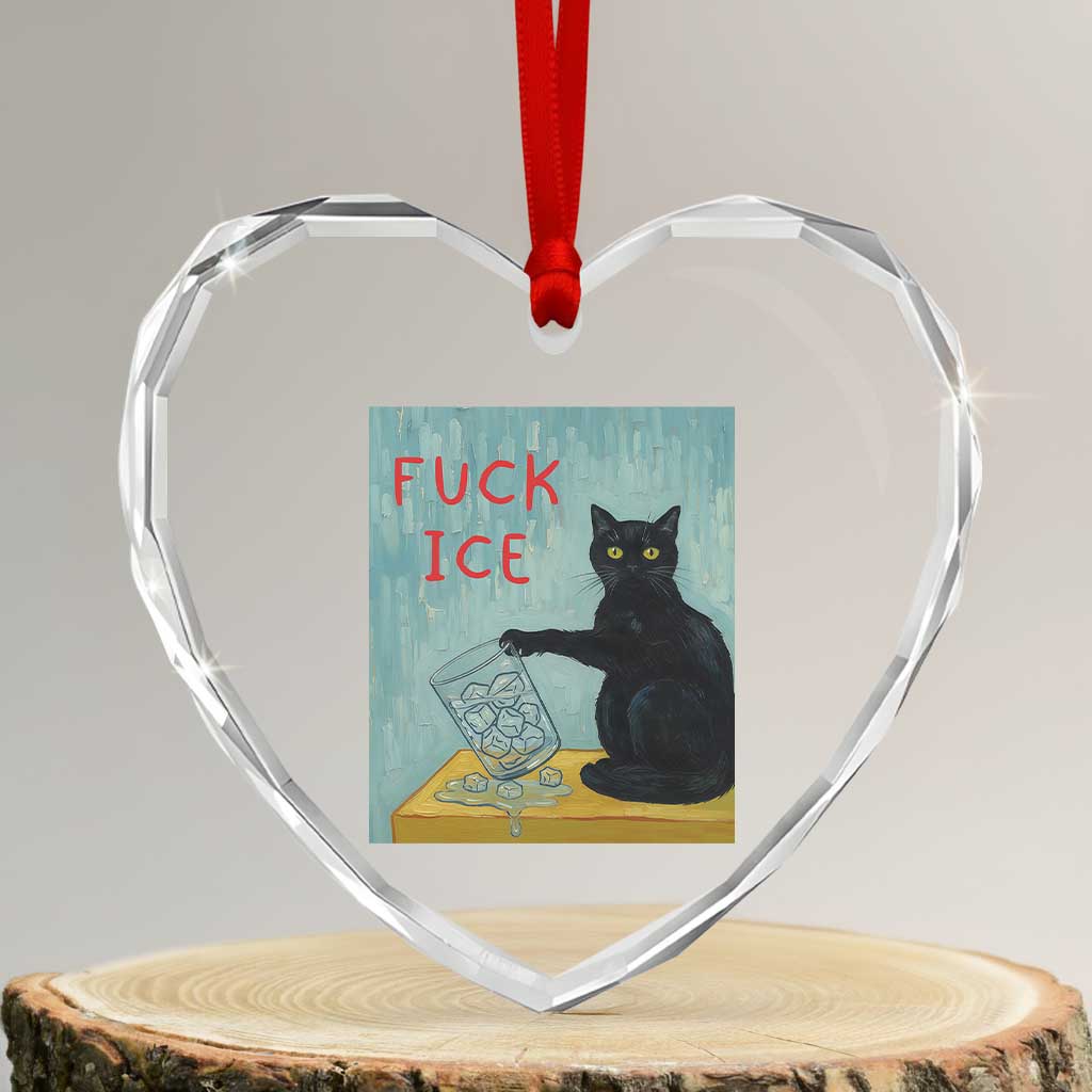 No Ice Please Heart Crystal Glass Ornament Funny Cat Anti ICE Artist Meme