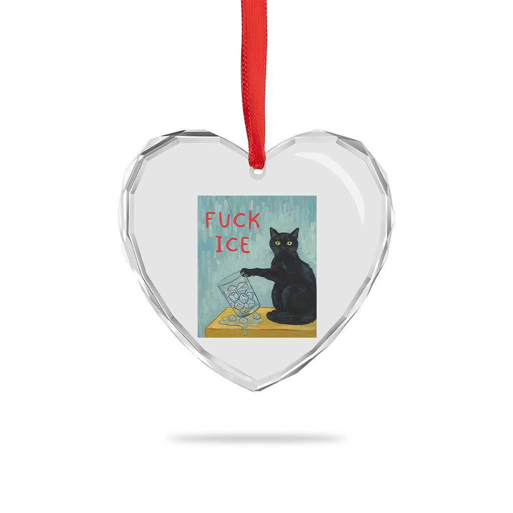No Ice Please Heart Crystal Glass Ornament Funny Cat Anti ICE Artist Meme