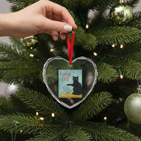 No Ice Please Heart Crystal Glass Ornament Funny Cat Anti ICE Artist Meme