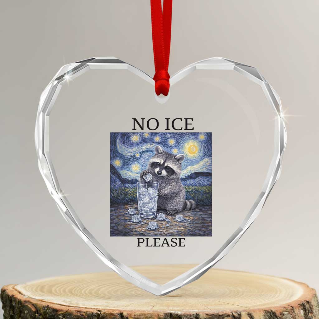 No Ice Please Heart Crystal Glass Ornament Starry Night Raccoon Trash Panda Anti ICE Meme