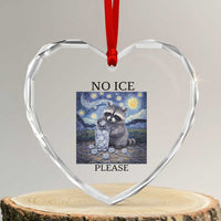 No Ice Please Heart Crystal Glass Ornament Starry Night Raccoon Trash Panda Anti ICE Meme