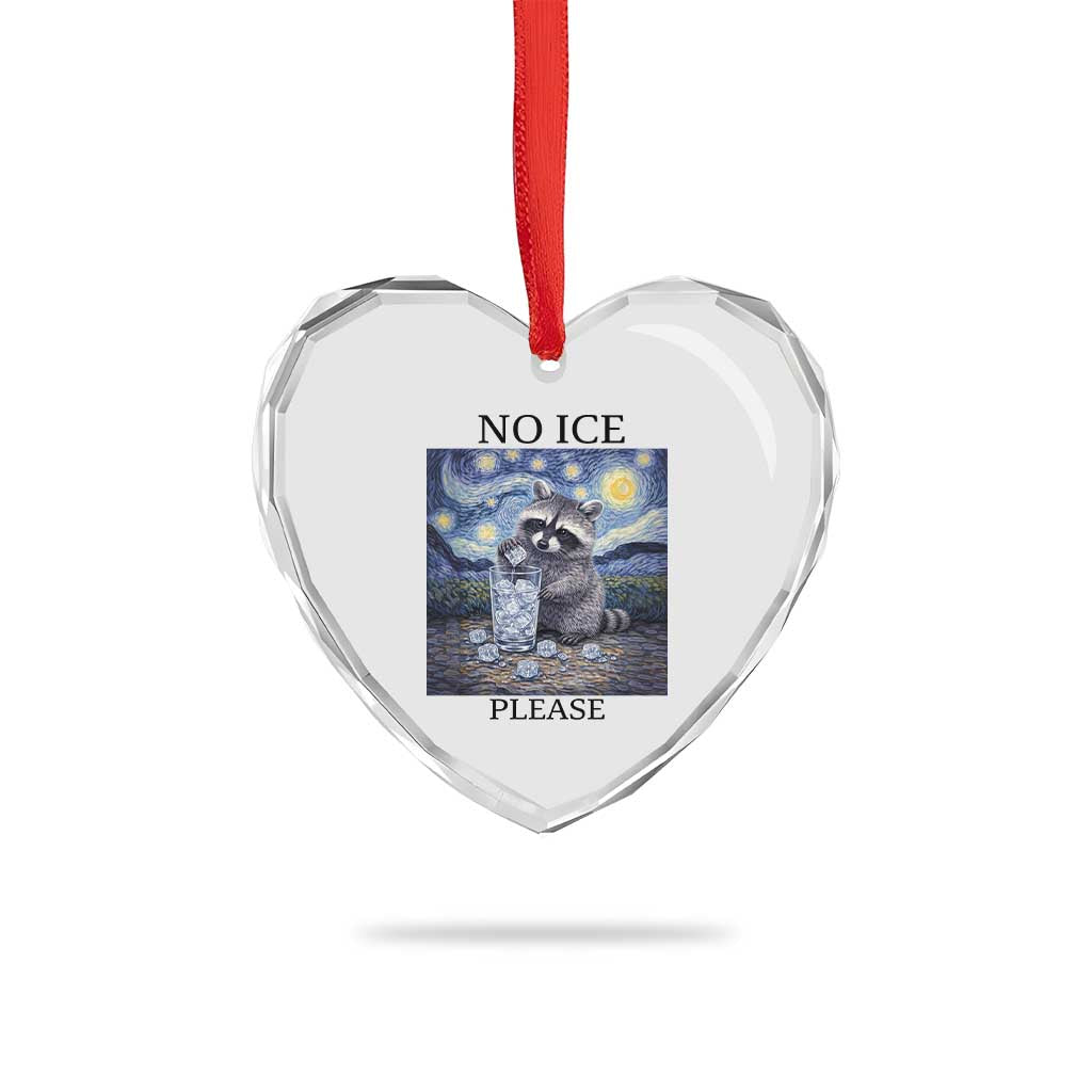No Ice Please Heart Crystal Glass Ornament Starry Night Raccoon Trash Panda Anti ICE Meme